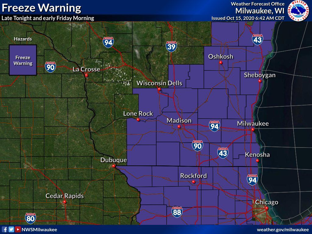 Freeze warning by National Weather Service